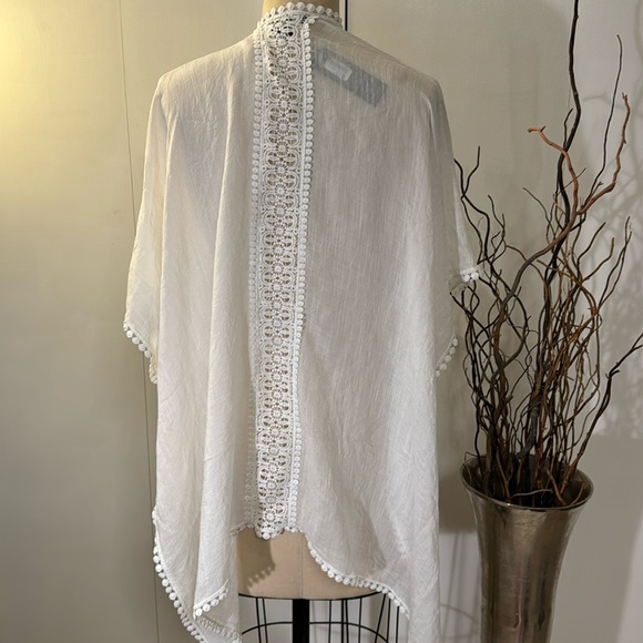 White one size, sheer lace trim cardigan - Picture 4 of 7